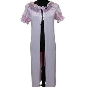 Vintage 60s 70s Pink Ruffle Short Sleeve Pegnoir